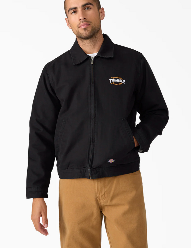 Dickies: Men's Dickies X Thrasher Jacket - Black – Lip Trix Boardshop Dickies: Men's Dickies X Thrasher Jacket - Black – Lip Trix Boardshop