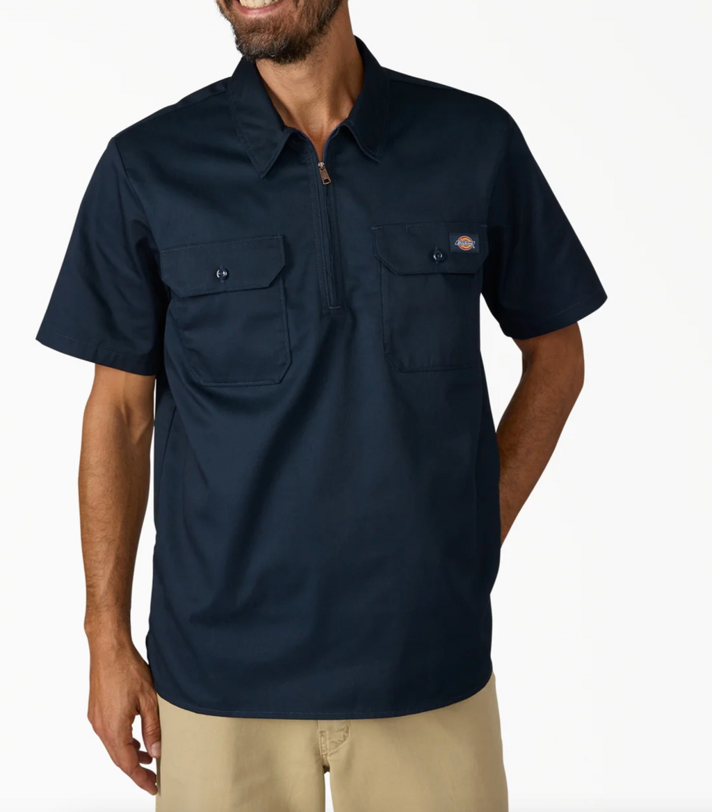 Dickies: 1/4 Zip Short Sleeve Work - Dark Navy