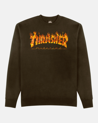 Thrasher Magazine: Inferno Crewneck - Dark Chocolate