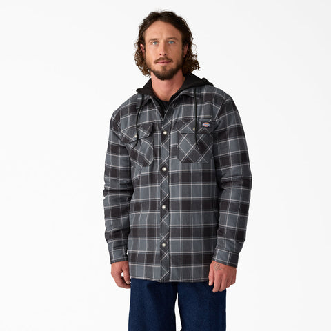 Dickies: Hooded Flannel Shirt Jacket - Charcoal