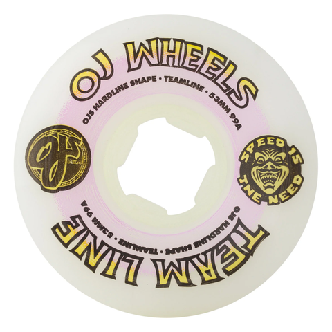 Oj Wheels: 53mm 99a Team Line Original White/Purple/Yellow Hardline